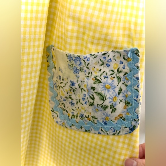 Children’s Yellow & White Check & Floral Apron - Picture 7 of 12